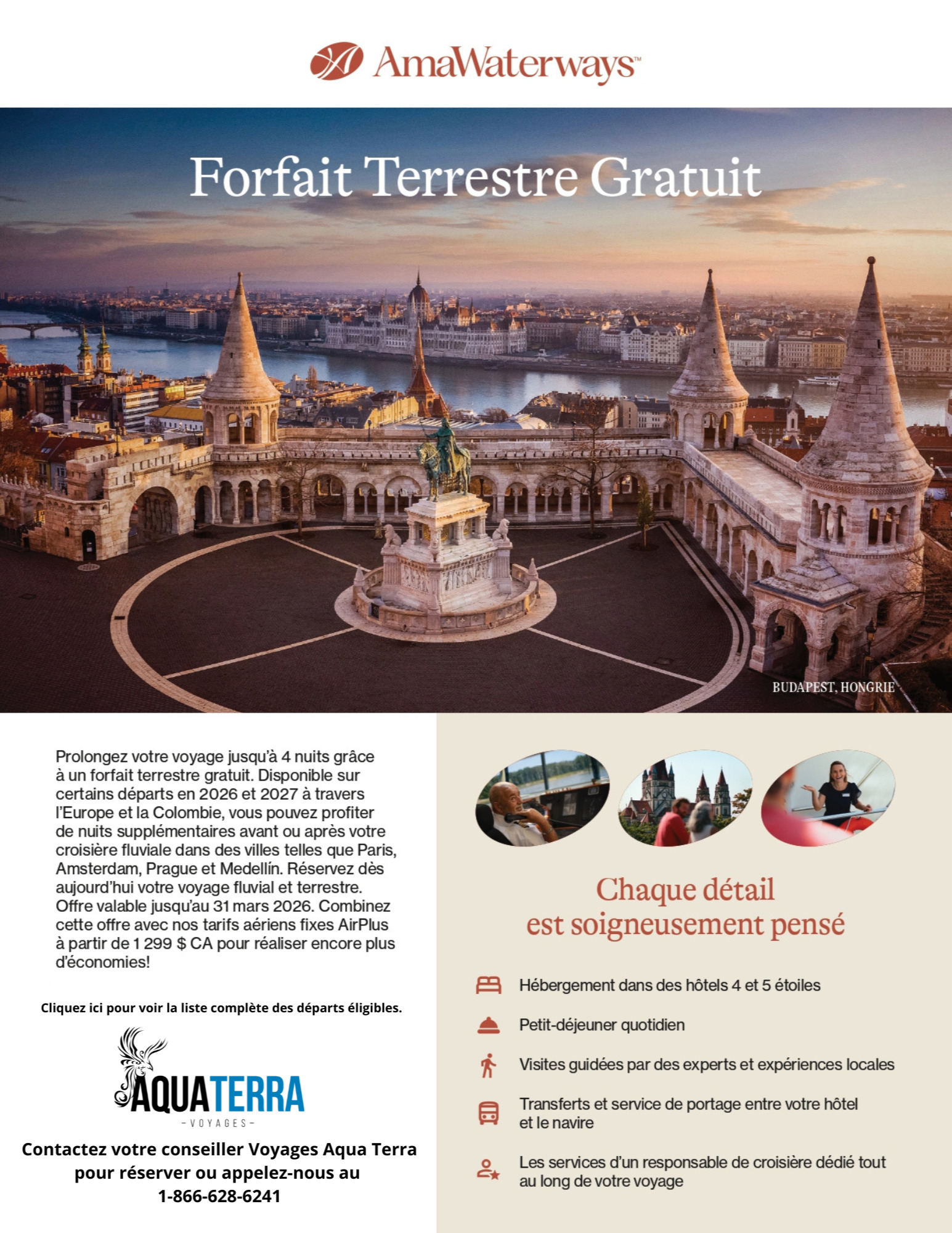 Promotion AmaWaterways Croisière Fluviale - Forfaits Terrestres Gratuits sur certains départs en 2026 et 2027 avec Voyages Aqua Terra Hautes-Laurentides AMAWATEREWAYS PROMOTION Flyer SECTION-1 Flyer FR