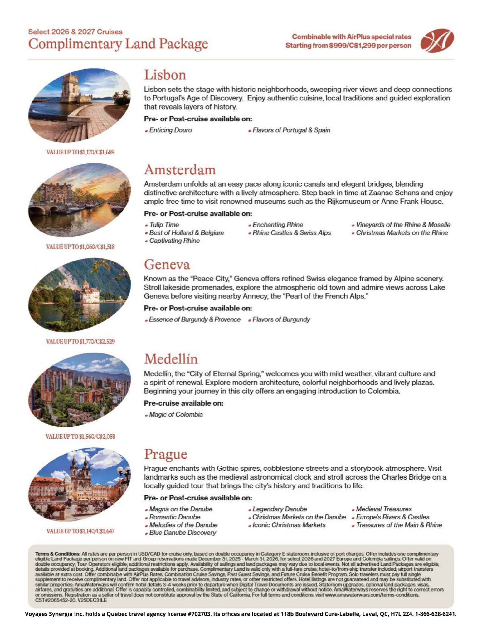 AmaWaterways River Cruise Promotion – Free Land Packages on select 2026 and 2027 departures with Voyages Aqua Terra Hautes-Laurentides AmaWaterways River Cruise Promotion – Free Land Packages on select 2026 and 2027 departures with Voyages Aqua Terra Hautes-Laurentides