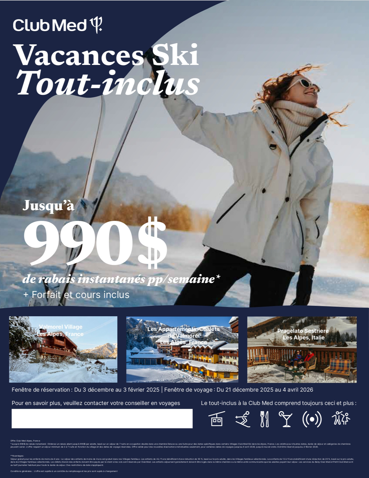 Promotions Club Med Offre Vacances Ski tout-inclus Jusqu'à 990$ de rabais avec Voyages Aqua Terra Hautes-Laurentides CLUB MED PROMOTION Flyer SECTION-3 FR
