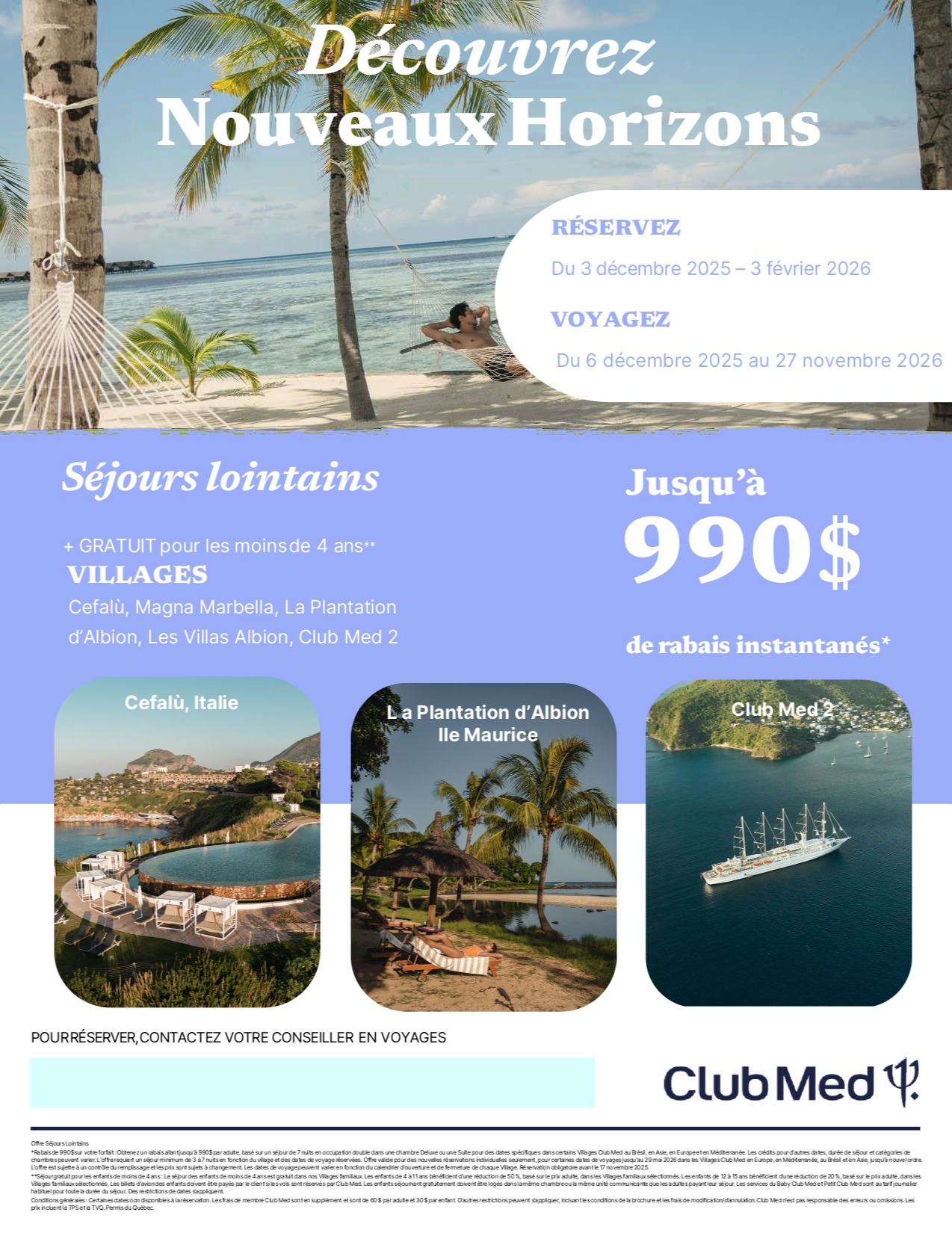 Promotions Club Med Offre Séjours Lointains Jusqu'à 990$ de rabais avec Voyages Aqua Terra Hautes-Laurentides CLUB MED PROMOTION Flyer SECTION-3B FR