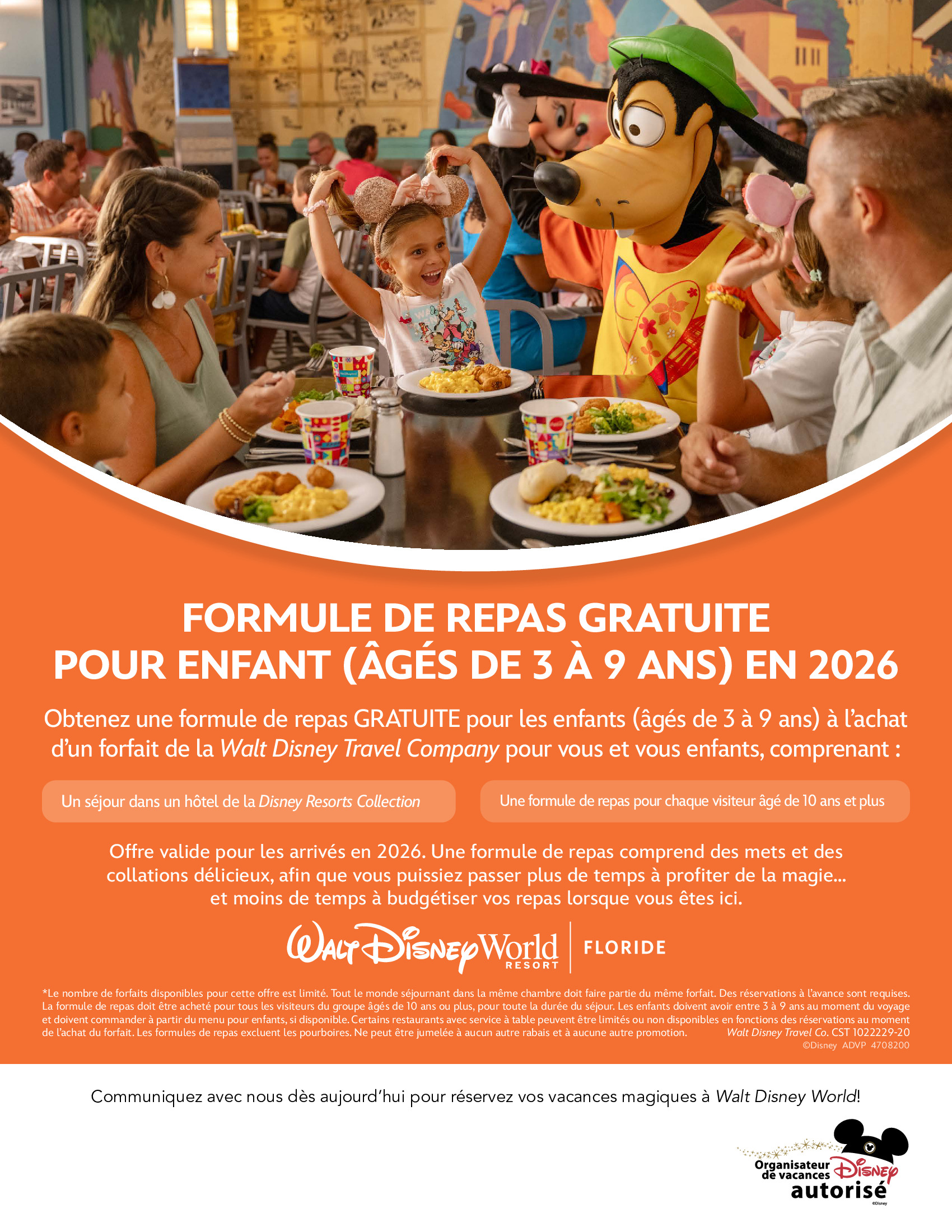 Walt Disney World Resort en Floride Formule de repas gratuite pour enfant avec Voyages Hautes-Laurentides Créateurs de Magie Walt Disney World Resort en Floride Formule de repas gratuite pour enfant avec Voyages Hautes-Laurentides Créateurs de Magie