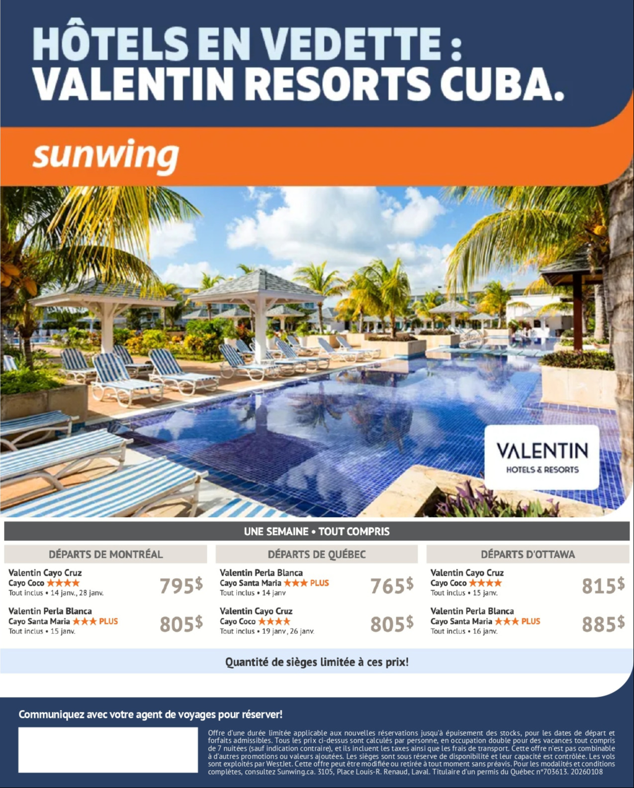 Promotion Vacances Sunwing Mardi Voyage avec Voyages Aqua Terra Hautes-Laurentides SUNWING PROMOTION Flyer SECTION-2 Flyer FR