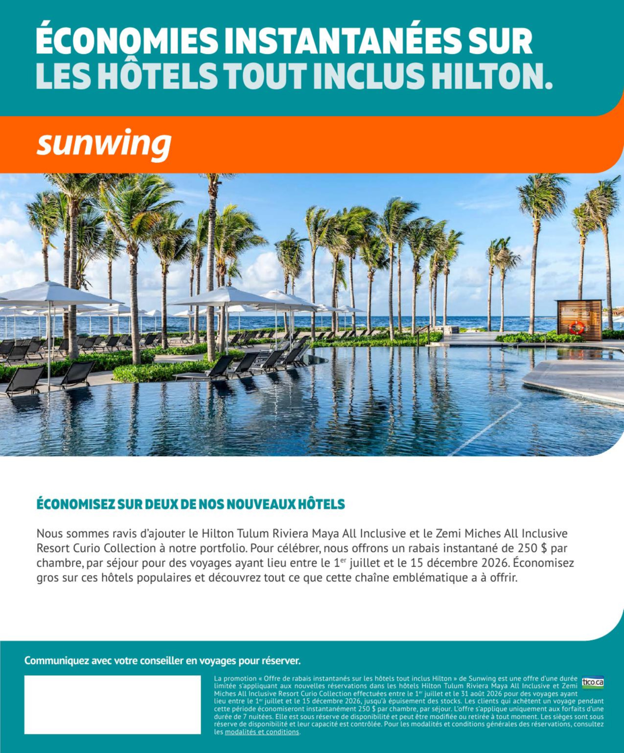 Promotion Sunwing Économies instantanées sur le hôtels tout inclus Hilton avec Voyages AquaTerra Hautes-Laurentides Promotion Sunwing Économies instantanées sur le hôtels tout inclus Hilton avec Voyages AquaTerra Hautes-Laurentides