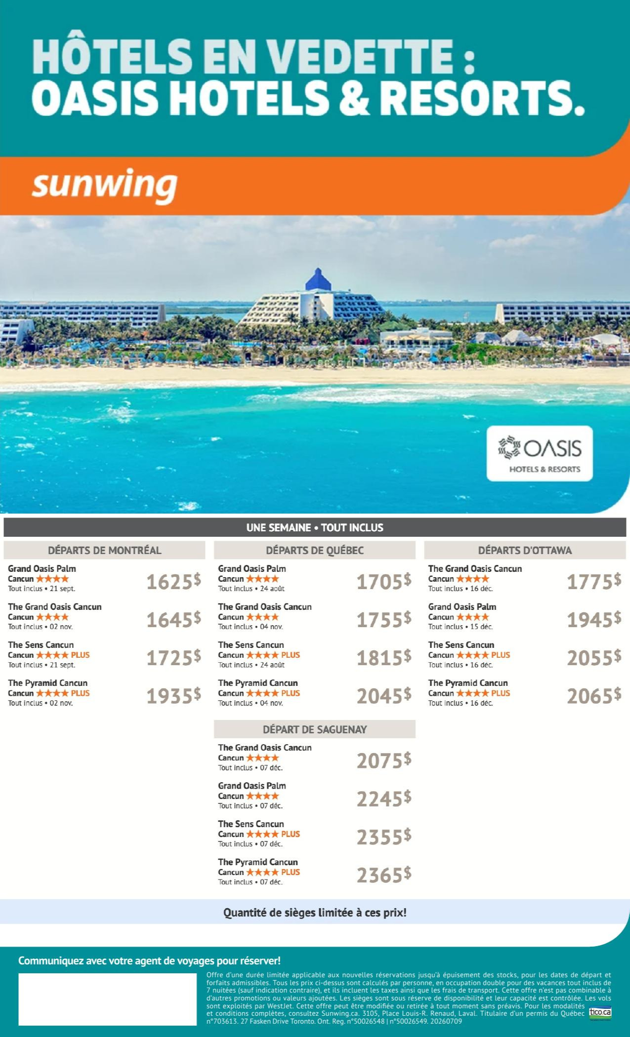 Promotion Sunwing Hotels en vedette : Oasis Hotels & Resorts avec Voyages AquaTerra Hautes-Laurentides Promotion Sunwing Hotels en vedette : Oasis Hotels & Resorts avec Voyages AquaTerra Hautes-Laurentides