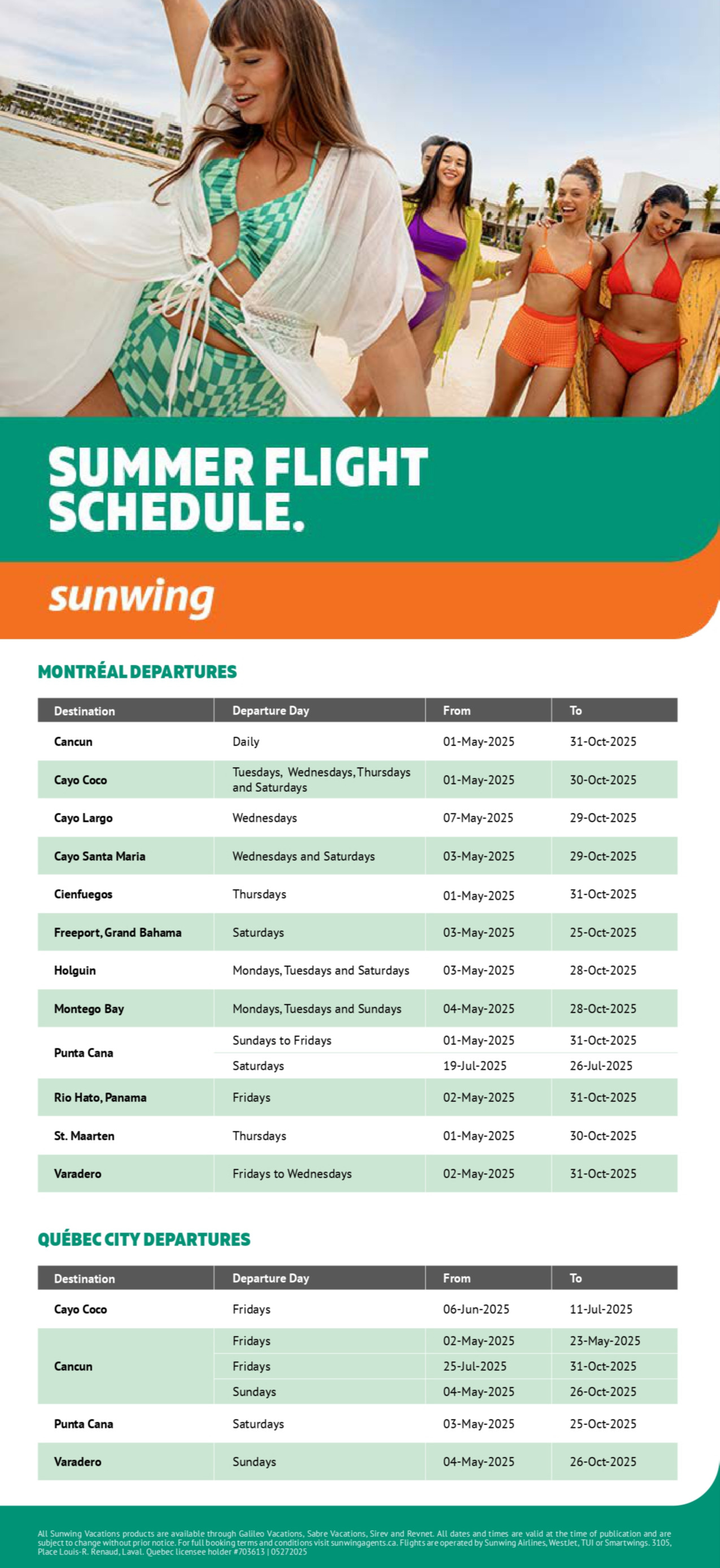 Sunwing Vacations summer flight schedule with Voyages Hautes-Laurentides Sunwing Vacations summer flight schedule with Voyages Hautes-Laurentides